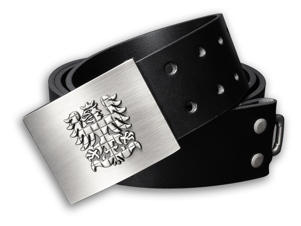 Kožený vojenský opasek MORAVA, s 3D moravskou orlicí