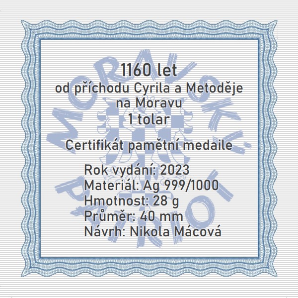 Moravský tolar 2023 k výročí 1160 let od příchodu Cyrila a Metoděje na Moravu + dva dárky