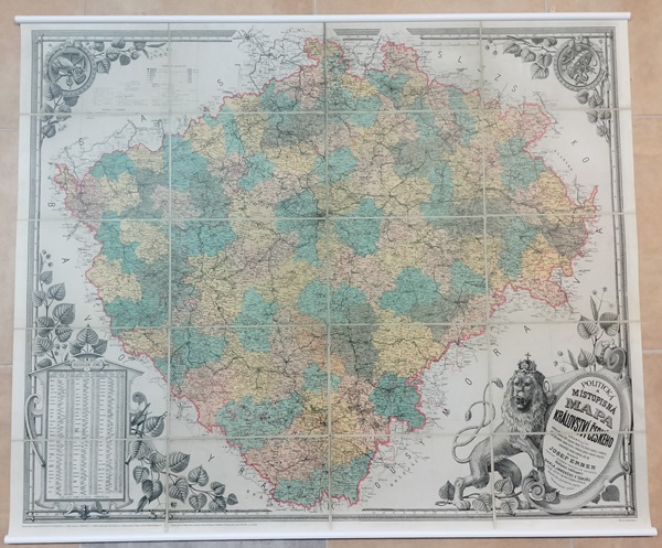 Historická nástěnná mapa Českého království 1883, 120 x 100 cm