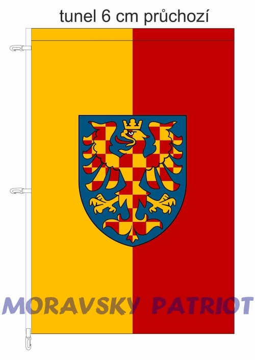 Moravská vlajka svislá 100x150 cm, karabinky a tunýlek