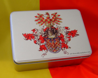 Plechová dóza velká stříbrná s úplným moravským znakem