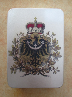 Plechová dóza stříbrná s emblémem Slezského knížectví