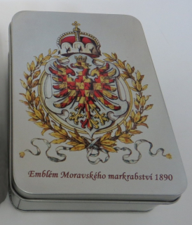 Plechová dóza stříbrná s emblémem Moravského markrabství